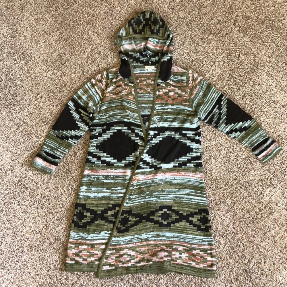 One World 1X knit hooded duster cardigan